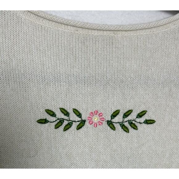 Christopher & Banks Sweate XL Hand Embroidered Cat Kitty Flowers Cottage Grandma - Picture 8 of 11